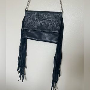 JJ winters black leather fringe bag
